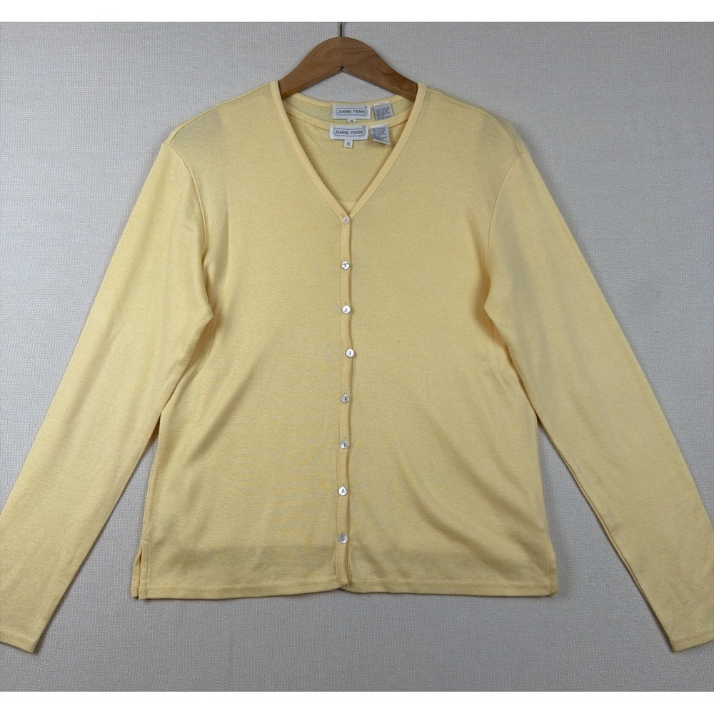 Jeanne Pierre 2 Piece Knit Button Up Cardigan & Shell VTG Sz M Yellow Minimalist